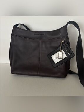 Jones New York Dark Brown Leather Shoulder Bag with ID Window